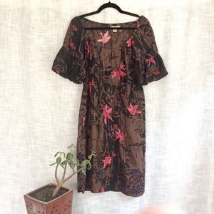 Harkham Off Shoulder Silk Bird Print Dress